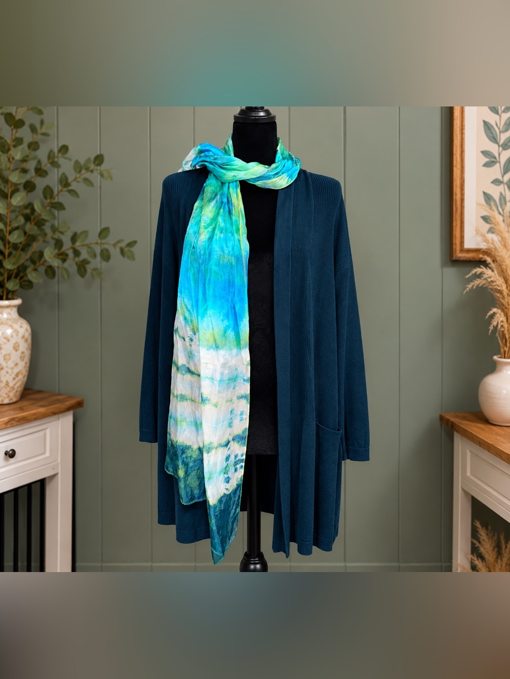 Free Scarf! 👀 New York & Company Open-Front Longline Cardigan - Deep Teal